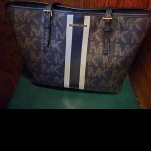 Michael Kors Black and Brown Shoulder Bag with Monogram Pattern